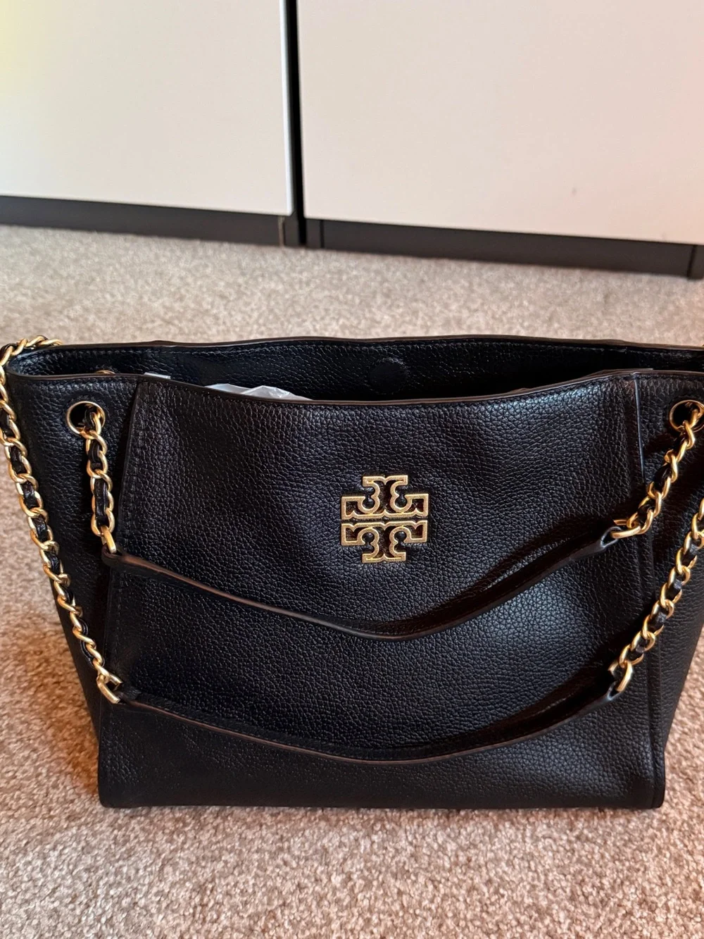 Tory Burch Black Pebbled Leather Shoulder Bag with Gold Hardware